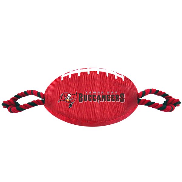 Pets First NFL Tampa Bay Buccaneers Football Dog Toy, Tough Quality Nylon Materials, Strong Pull Ropes, Inner Squeaker, NFL Team Color