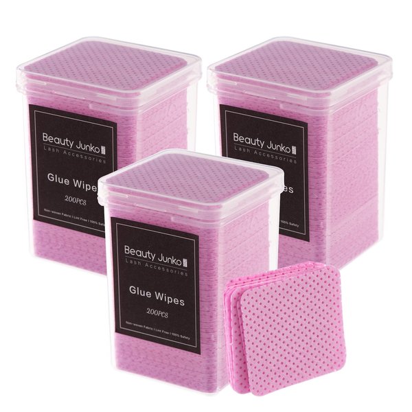 Lint Free Nail Wipes, 600 PCS Eyelash Extension Glue Wipes, Lash Glue Cleaning Pads, Adhesive Wipes, Cotton Pads for Cleaning Tweezers and Glue Bottle Nozzle, Dry Pads for Lash Extension Supplies