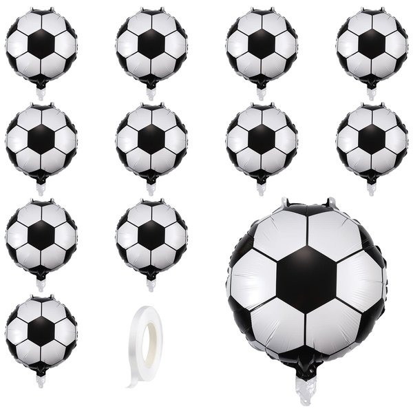 AIEX 12pcs 18inch Soccer Party Balloons, Soccer Balloon Decoration with 10m white cord Soccer Party Supplies for Football Soccer Theme Kids Birthday Party Decorations