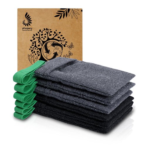 PHOGARY Soap Bags Mesh Exfoliating, 6 Pack Soap Net Sock for Bar Soap, Nylon Shampoo Bar Bags for Bath/Shower Exfoliating, Soap Sleeve Body Scrubber Pouch Body Exfoliator - Quick Drying (Black,Gray)