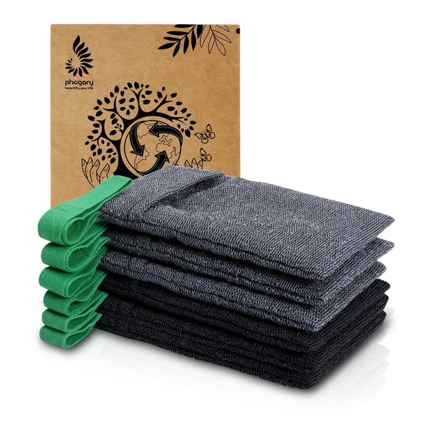 PHOGARY Soap Bags Mesh Exfoliating, 6 Pack Soap Net Sock for Bar Soap, Nylon Shampoo Bar Bags for Bath/Shower Exfoliating, Soap Sleeve Body Scrubber Pouch Body Exfoliator - Quick Drying (Black,Gray)