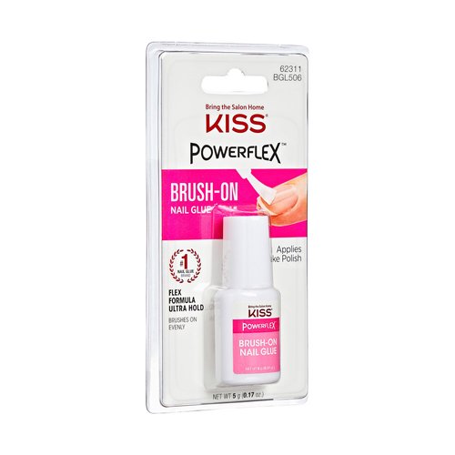 KISS PowerFlex Brush-On Nail Glue for Press On Nails, Ultra Hold Flex Formula Nail Adhesive, Includes One Bottle 5g (0.17 oz.) with Twist-Off Cap & Brush Applicator