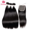 Beauhair Straight Hair Bundles with Closure (26 28 30+20 Closure) 100% Brazilian Straight Virgin Hair 3 Bundles with Lace Closure Free Part Human Hair Extensions Natural Black Color