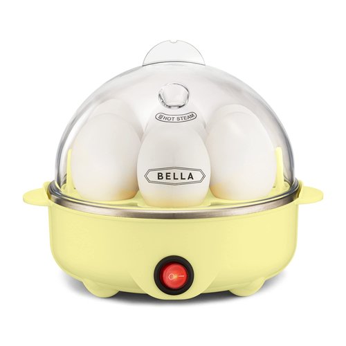 BELLA Rapid Electric Egg Cooker and Poacher with Auto Shut Off for Omelet, Soft, Medium and Hard Boiled Eggs - 7 Egg Capacity Tray, Single Stack, Yellow