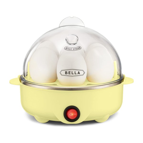 BELLA Rapid Electric Egg Cooker and Poacher with Auto Shut Off for Omelet, Soft, Medium and Hard Boiled Eggs - 7 Egg Capacity Tray, Single Stack, Yellow