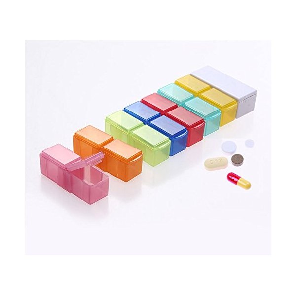 Star-Art 7 Day 2 Compartment Pill Organizer - Prescription, Medicine, Vitamin Case - Daily AM PM Travel Reminder Holder, Medication Dispenser Container - Includes Pill Cutter