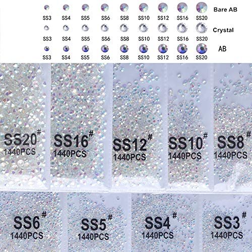 PrettyG 2880pcs SS20 Nail Crystals Bare AB Nail Art Sparkly Round Flatback Rhinestones, Non-Self-Adhesive Bab-S20