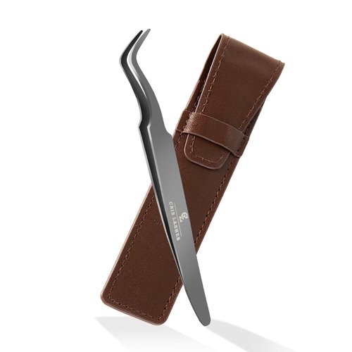 Crislashes Cluster Lash Applicator For Lash Clusters Application and Removal DIY Eyelash Applicator Tweezers Stainless Steel Portable False Lash Applicator Tool with Vintage Leather Case