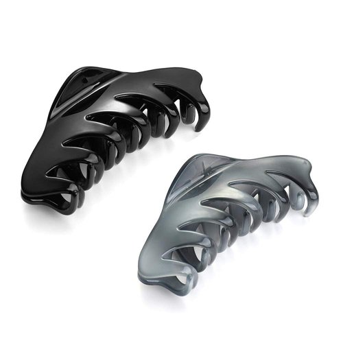 Liasun Pack of 2 Premium Hair Claw Clip, Medium Strong Holding Power Hair Clips Clamps, Delicate Hair Grip for Women and Girls Hair Barrettes for Medium or Long hair (Black+Gray)