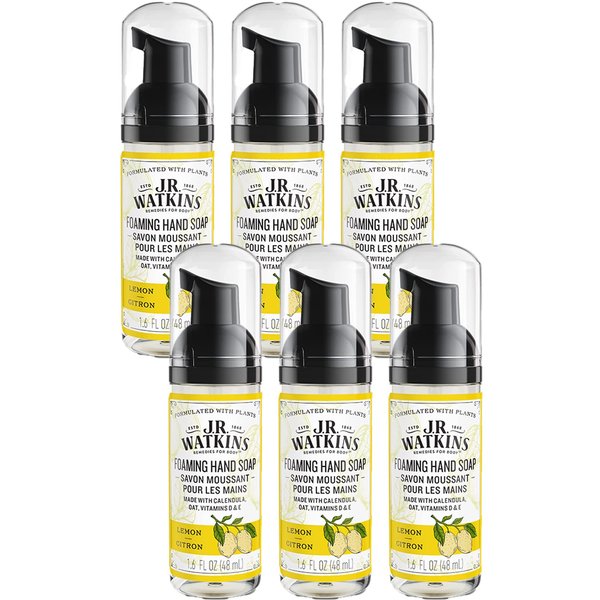 J.R. Watkins Foaming Hand Soap For Bathroom or Kitchen, Scented, USA Made And Cruelty Free, Travel Size, 1.6 Fl Oz, Lemon, 6 Pack