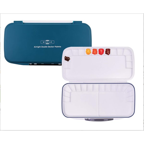 Mijello Double Decker Watercolor Palette, 30 Paint Wells, Teal, 13.25" x 6.75" x 1.25", 1 Each (MWP-1630)