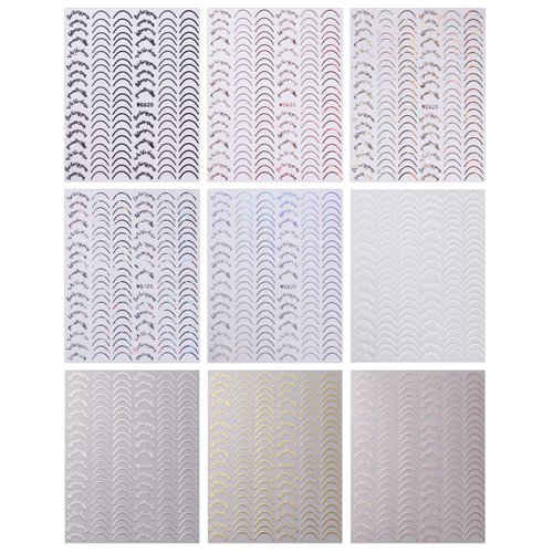 JMEOWIO 9 Sheets French Tip Line Nail Art Stickers Decals Self-Adhesive Pegatinas Uñas Colorful Nail Supplies Nail Art Design Decoration Accessories