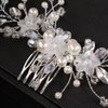 Teyglen Silver Flower Wedding Hair Comb Headband Bridal Pearl Crystal Hair Side Comb Handmade Rhinestone Hair Piece Flower Girl Headpiece Wedding Hair Accessories for Women Bride