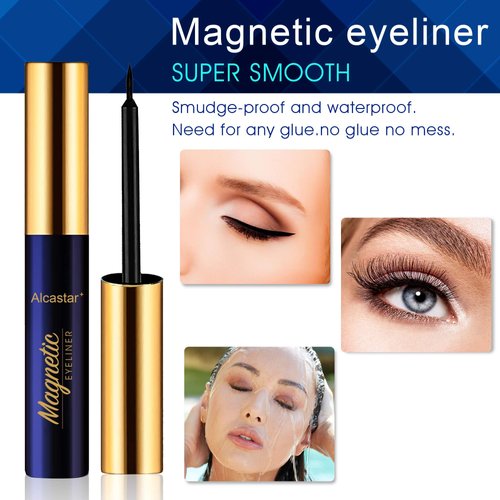 Alcastar Magnetic Eyelashes with Eyeliner,Magnetic Lashes Natural Looking with Eyeliner, Strongest Waterproof Liquid Liner,Lasting,Cruelty Free.（2 black+2brown)