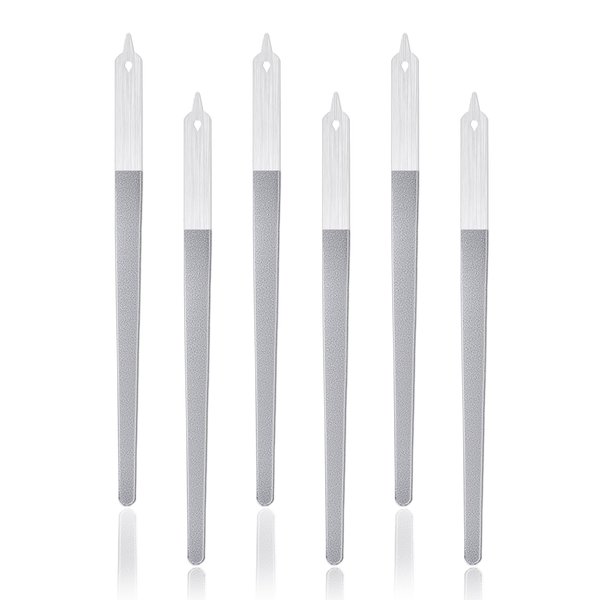 6Pcs Metal Nail Files Nail File Diamond Dust for Natural Nails Stainless Steel Nail Files with Pointed Tip Non Slip Handle Fingernail Files Diamond Nail File for Salon and Home, 8 Inches