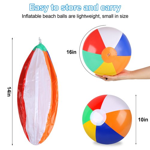6 Pack Beach Balls, 10 Inch Beach Balls for Kids, Rainbow Color Pool Toys Pool Balls for Swimming Pool, Beach Toys Inflatable Ball for Summer Parties and Water Games
