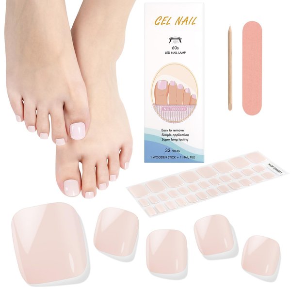 Kalolary Pink Gel Toenail Strips, Nude Toenail Stickers Pedicure Strips Long Lasting Salon Quality Nail Wraps with Nail File & Wood Stick(UV/LED Lamp RequiredԺâ