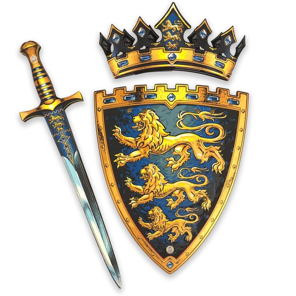 Liontouch Triple Lion King’s Sword, Shield & Crown for Boys | Medieval Pretend Play Toy Set in Foam with Golden Lions Theme | Safe Weapons & Battle Accessories for Dress Up, Cosplay & Costumes