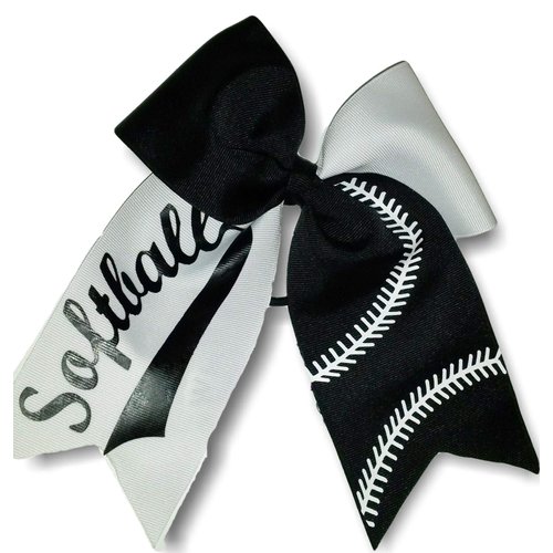 Softball Bows Black and White Hair Bow Baseball Laces