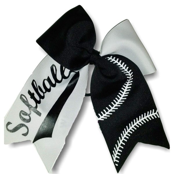 Softball Bows Black and White Hair Bow Baseball Laces