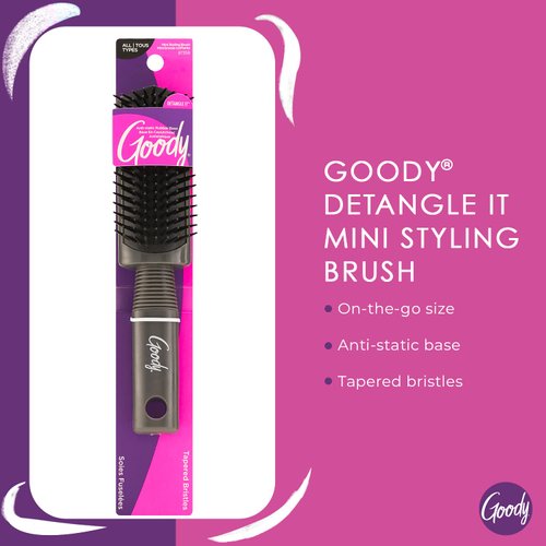 Goody Mini Styling Brush with Rubber Base - Detangler Brush For Quick Touch-Ups Throughout The Day for All Hair Types - Pain-Free Hair Accessories for Women, Men, Boys, and Girls