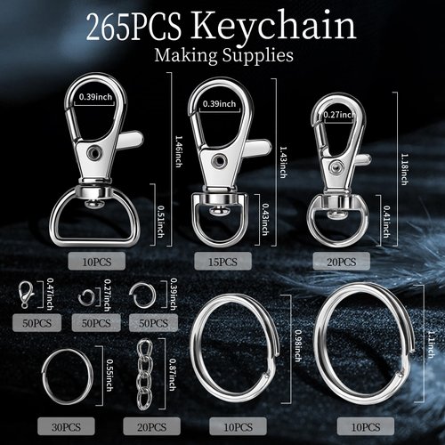 LEOBRO 265PCS Keychains Clips with Key Rings, Keychain, Metal Lobster Claw Clasps and Key Chain Rings, Key Chains Key Rings Bulk, Keychain Rings, Keychain Kit Lanyard Clip for Keys Crafts