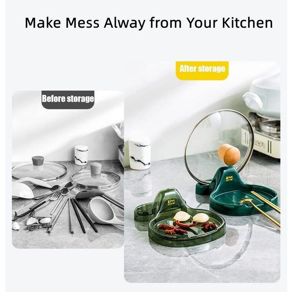 Multifunction Kitchen Spatula Rack - Spoon Rest w/Lid Holder, Versatile Pot Lid Ladle Holder, Heat-Resistant & Eco-Friendly, Food Grade Plastic Spoon Holder for Multiple Utensils (A - Green)