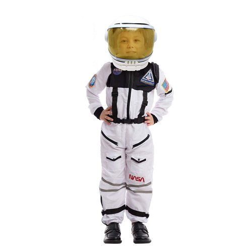 Spooktacular Creations Astronaut Costume with Helmet, Space Suit for Kids and Toddler with Movable Visor Helmet, Kids Astronaut Costume for Halloween Costumes Party Favor Supplies White M