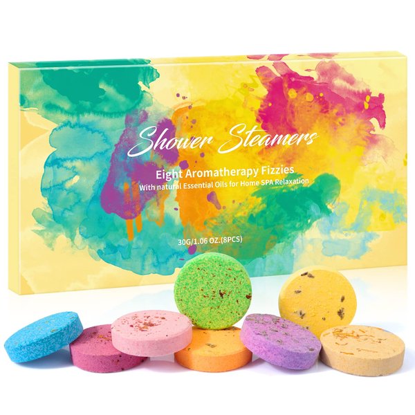 Bemawe Shower Steamers Aromatherapy, 8 Pack Shower Bombs Gift Set Bath Bombs with Essential Oil Lavender Coconut Shower Tablets for Women Men Home Spa Birthday Gift Stress Relief Relaxation Gift