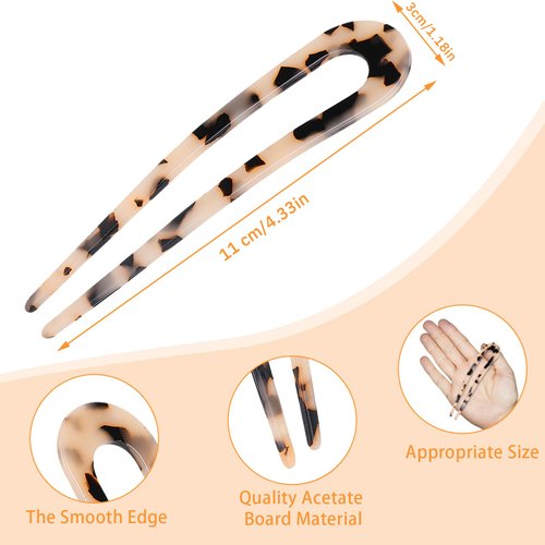Sibba Hair Forks 2Pcs Leopard Print Hair Pins Classic U Shape Chignon Pin Acetate Hairpins Disk Vintage Bun Hair Chopsticks Retro Accessories Chinese Style Hairpin Fit Women, Girls, Party, Stylist