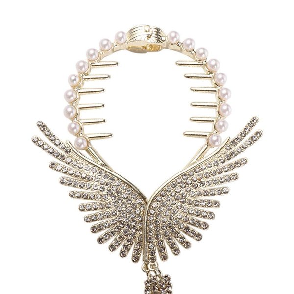 Crystal Bun Clip with Wings and Tassel, Elegant Glitter Hair Accessories Bun Holder for Women Lady Gift