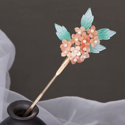 1pcs 7.87inch Rabithenn Chinese Camellia Hairpin,Orange Flower Hair Stick Hair Chopsticks Vintage Tassel Hair Pin Hair Fork Chopsticks Hair Styling Hair Making Accessories for Women