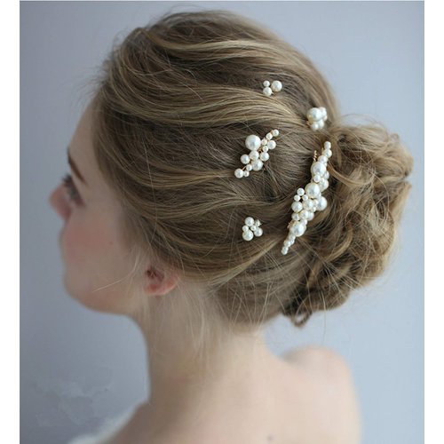 Bridal Pearls Hair Pins Hair Accessories for Brides with 3 PCS Hair Comb 2 PCS Hair Clips Hair Pieces for Women Wedding Engagement Anniversary
