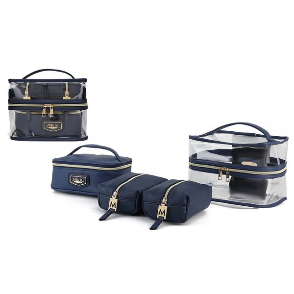 MKF 4PCS Stylish Cosmetic Bag Portable Makeup Travel Organizer Case Navy