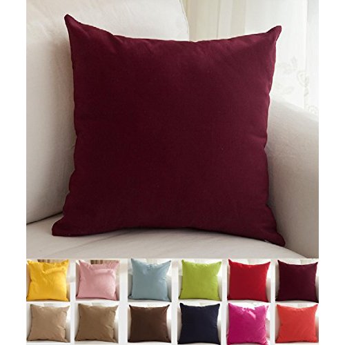 TangDepot Handmade Decorative Solid 100% Cotton Canvas Throw Pillow Covers/Pillow Shams, (16"x16", Wine)