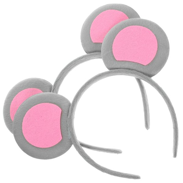 Angoily 2Pcs Mouse Ears Headband, Plush Animal Ears Headband, Mice Ear Headbands Hair Band, Rat Hair Hoop Hair Accessories Mouse Rat Costume Accessory for Kids Adults