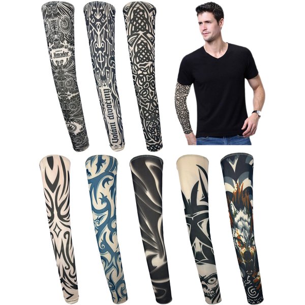 iToolai Temporary Tattoo Sleeves for Men, 8 pcs Set UV Protection Cooling Tattoo Arm Sleeves Slip on(Tribal Designs)