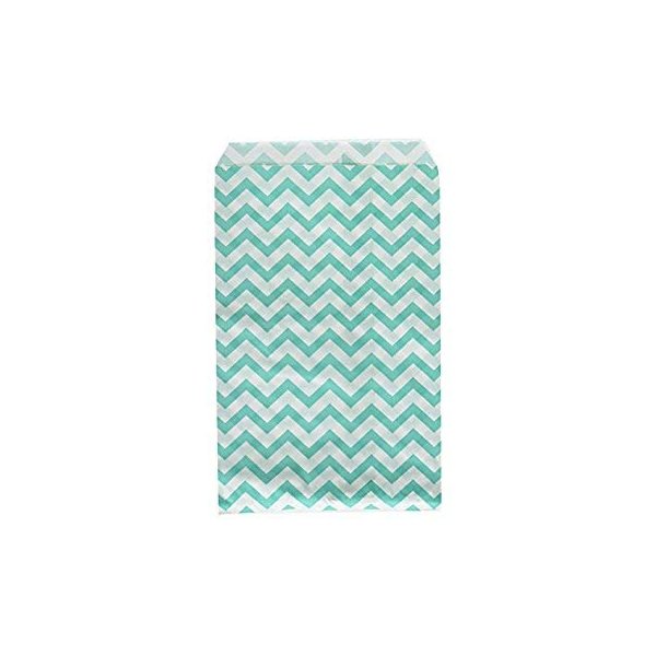 RJ Displays-100 pcs Chevron Paper Gift Bags Teal Turquoise for Gift Card, Gift Candy, Cookies, Doughnut, Crafts, Party Favor, Sandwich, Jewelry Merchandise Size 6" x 9" - by RJ Displays