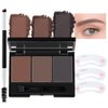 Kaely 3 Colors Eyebrow Powder with Brow Brush,Eyebrow Contouring Palette for Beginners,Waterproof Brow Stamp Stencils Makeup Kit,cejas maquillaje,03-CHOCOLATE+DARK BROWN+EBONY