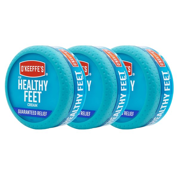 O'Keeffe's for Healthy Feet Foot Cream, Guaranteed Relief for Extremely Dry, Cracked Feet, Instantly Boosts Moisture Levels, 3.2 Ounce Jar, (Pack of 3)