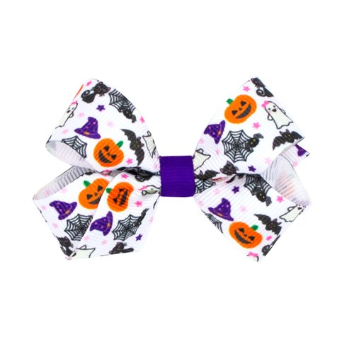 Wee Ones Girls Halloween-themed Pink Boo Ghost Printed Grosgrain Hair Bow, Halloween Characters, Mini