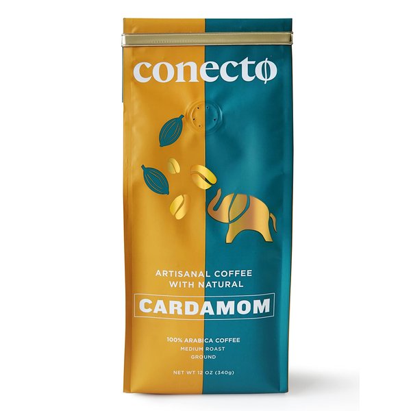 Conecto Cardamom Coffee: 100% Natural and Artisanal, Guatemalan Arabica Ground Coffee Flavored with Clay Pot Roasted Cardamom, Medium Roast and Mild Acidity (Ground 12oz)