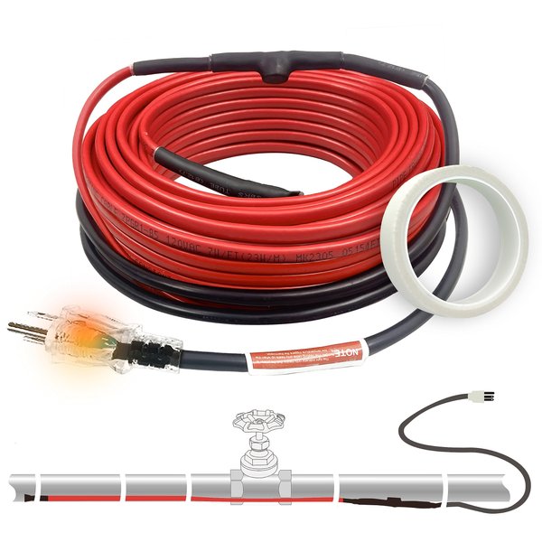 MAXKOSKO Pipe Heat Cable for Water Pipe Freeze Protection, Constant Wattage Heat Tape with Thermostat for Metal And Plastic Home Supply Pipes, Electric Pipe Heating Trace System 120V,28Feet