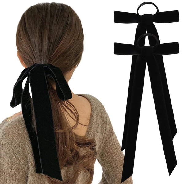 TOBATOBA Velvet Hair Bows for Women Girls Black Velvet Bow Hair Ribbon Bow Hair Clip, Bow Hair Ties for Christmas Gift, Hair Barrette Ponytail Holder Hair Accessories for Women Toddler Girls