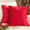 Top Finel Red Decorative Pillow Covers 20x20 Set of 2 for Couch Throw Pillow Covers with Pom Poms, Soft Square Velvet Sofa Pillow Cases for Bedroom Living Room Home Decor