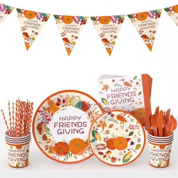 Friendsgiving Party Decorations,Friendsgiving Decorations Plates and Cups Napkins, Thanksgiving Party Decorations, Happy Friendsgiving Party Banner Decorations