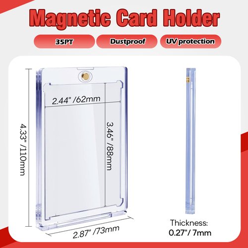 10 Pack Magnetic Card Holder, 35pt One Touch Card Holder for Trading Cards, U-V Protection Magnetic Card Case for Baseball Cards, Card Protectors Hard Plastic, Display Case for Game Cards