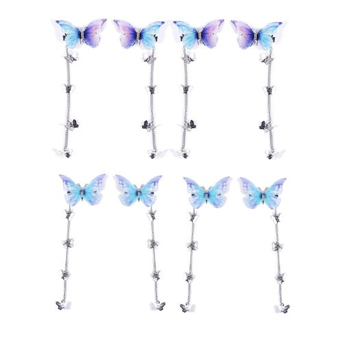 Leadigol 4 Pair Tassel Butterfly Hair Clips,Yarn Butterfly Hairpins Elegant Metal Tassel Long Hair Clips for Women