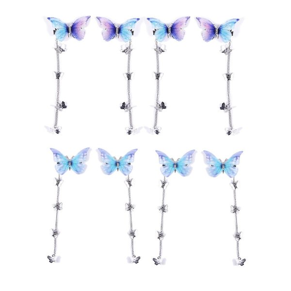 Leadigol 4 Pair Tassel Butterfly Hair Clips,Yarn Butterfly Hairpins Elegant Metal Tassel Long Hair Clips for Women