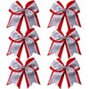 Cheerleader Bows 8 Inch 3 Layers 6 Pcs Ponytail Holder Jumbo Cheerleading Bows Hair Elastic Hair Tie for High School College (Red/White/Silver)